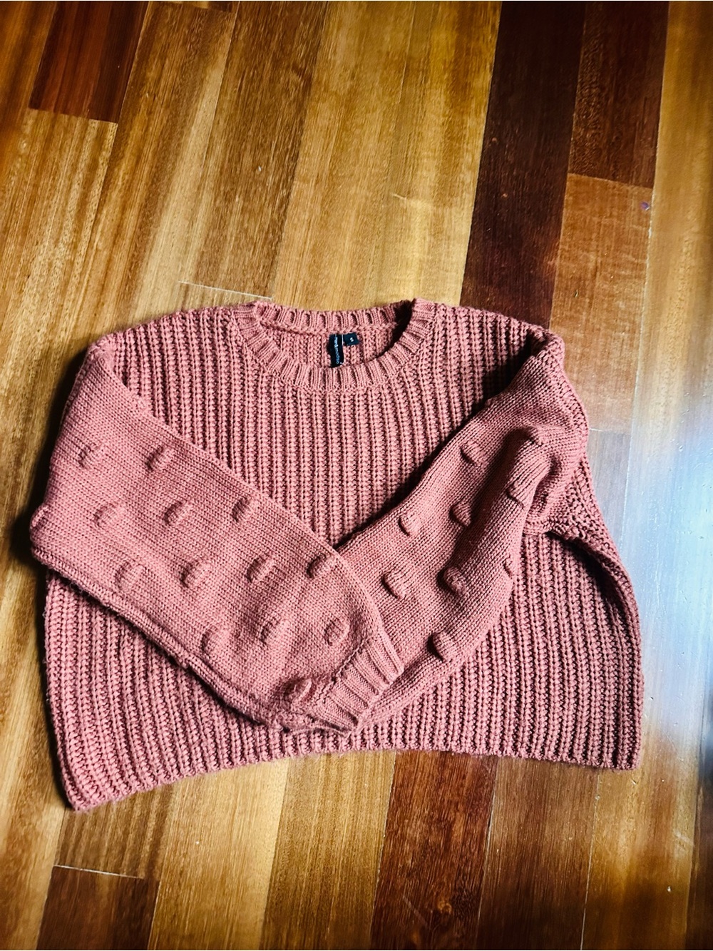 moon & madison Chunky Bobble-Sleeve Crewneck Sweater